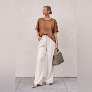 Vince Camel Brown 100% Silk Short-Sleeve Relaxed Blouse